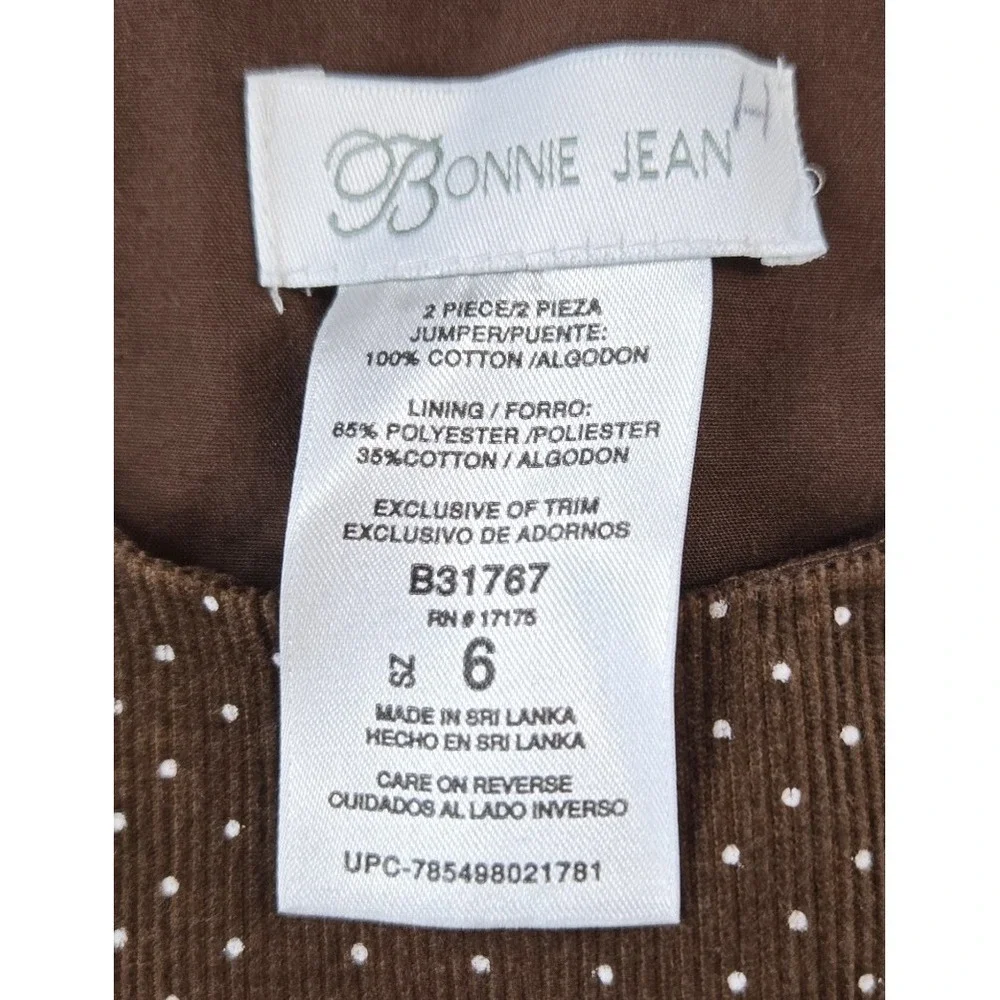 Bonnie‎ Jean Girls Floral Corduroy Jumper Dress Pockets 100% Cotton Size 6